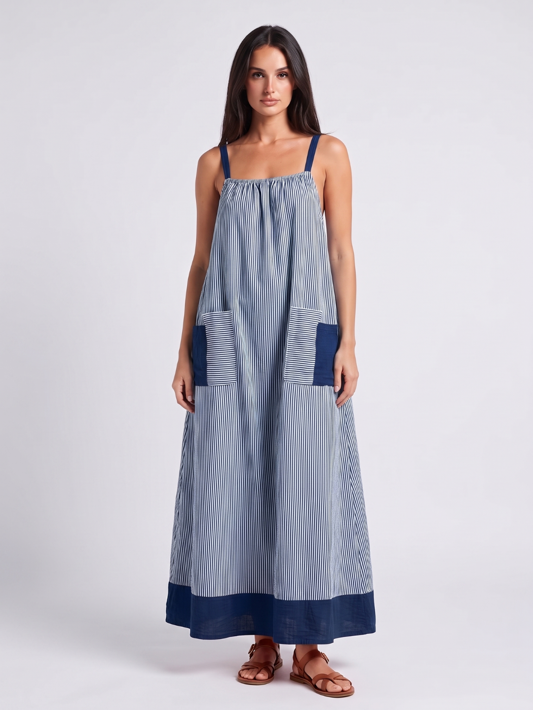 Willow | Striped Contrast Pocket Relaxed Maxi Sundress