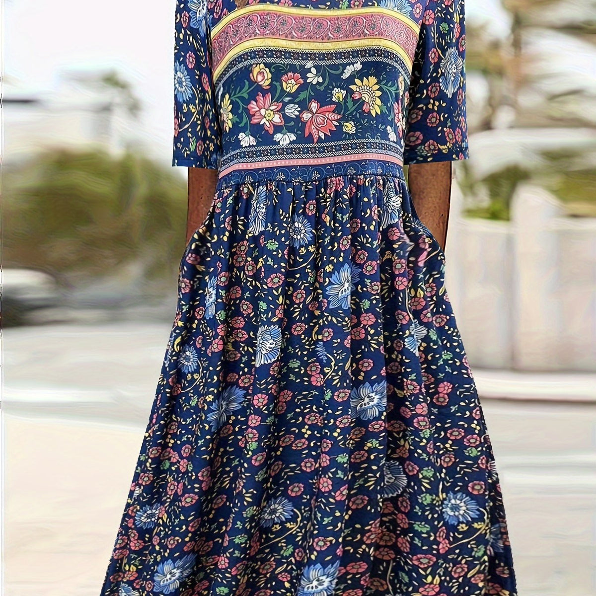 Monroe | Colour-Block Floral Midi Dress (Plus)