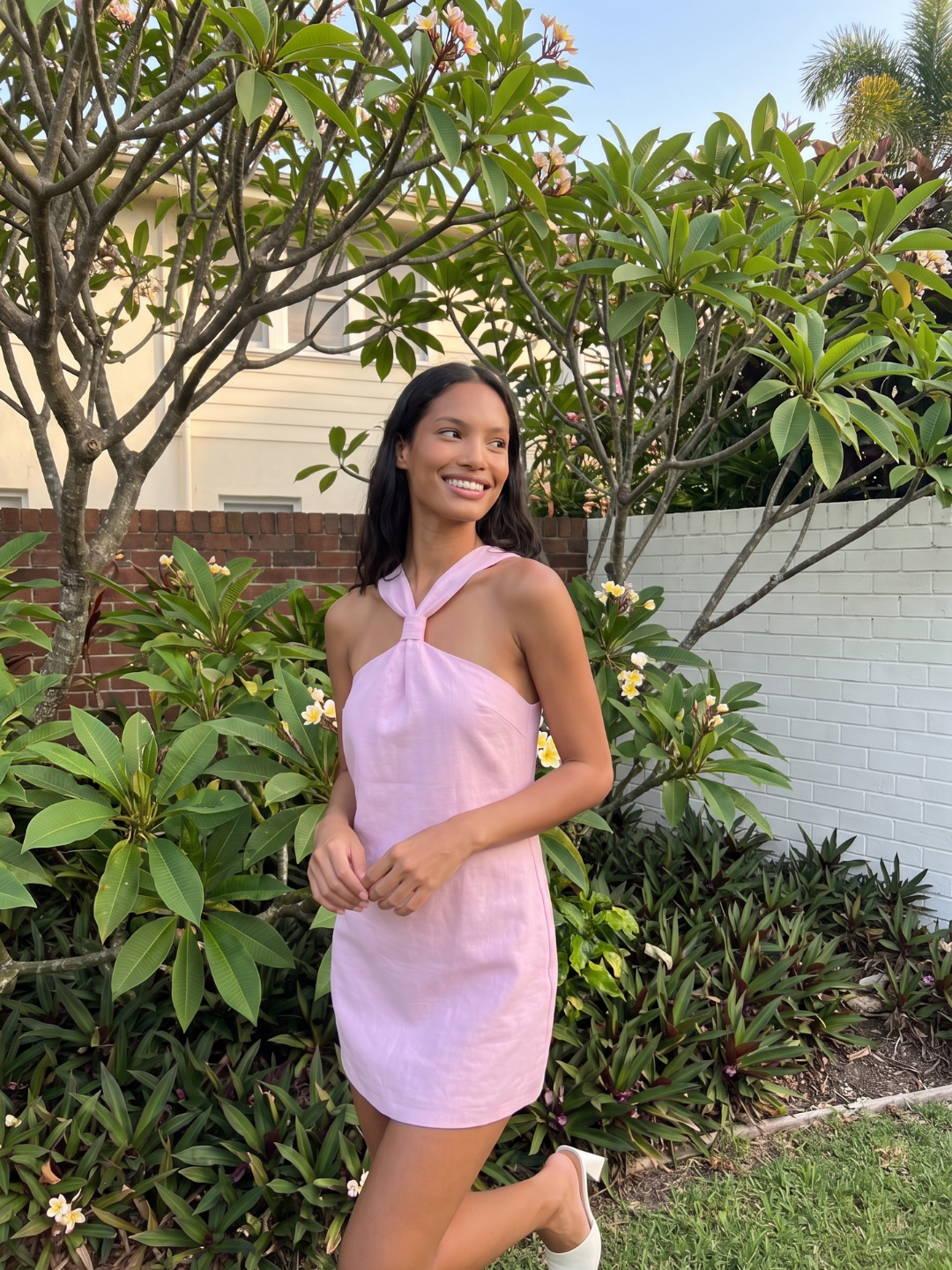 Elodie | Twist Halter A-Line Swing Mini Dress