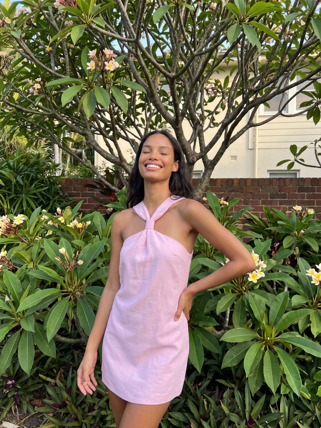 Elodie | Twist Halter A-Line Swing Mini Dress