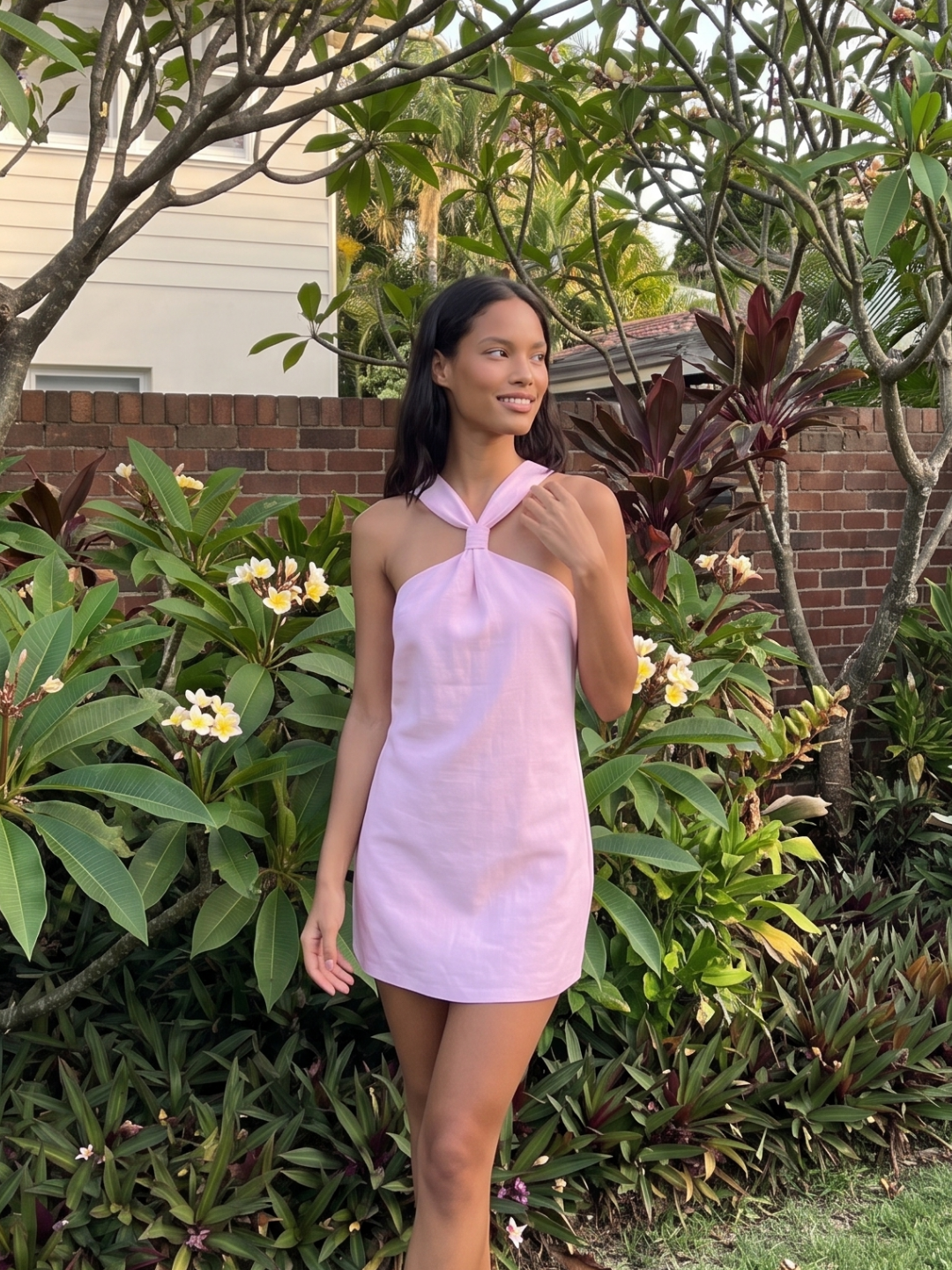 Elodie | Twist Halter A-Line Swing Mini Dress
