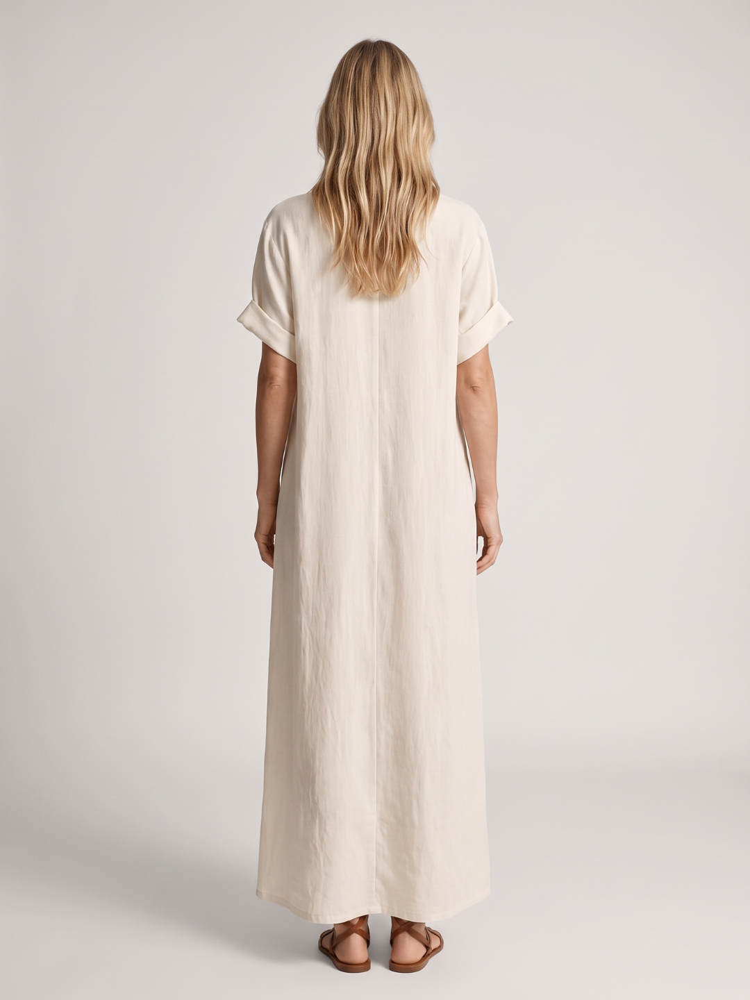 Marisol | Embroidered Collar V-Neck Cotton Linen Maxi Dress
