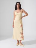 Antonella | Embroidered Floral Sweetheart Linen Midi Dress