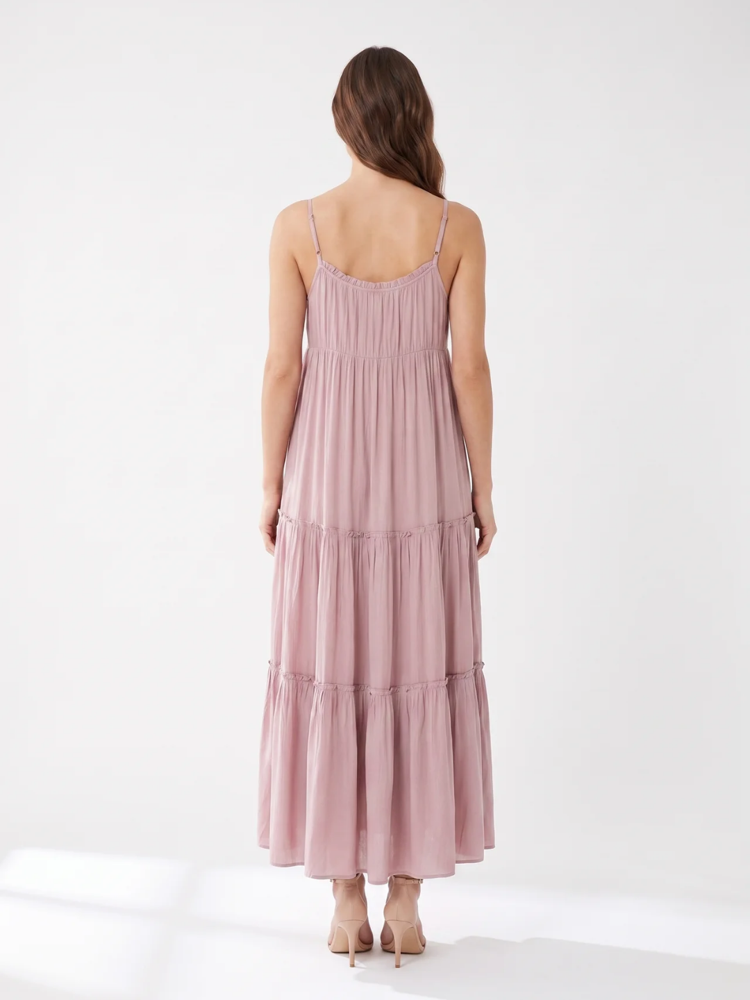 Henrietta | Ruched Neckline Frill Tiered Flowy Maxi Dress