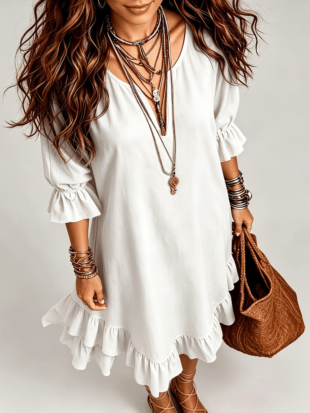 Blakely | Ruffle Sleeve V-Neck Midi Dress