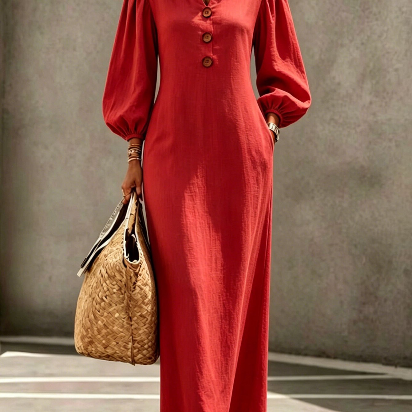 Presley | Puff Sleeve V-Neck Maxi Dress