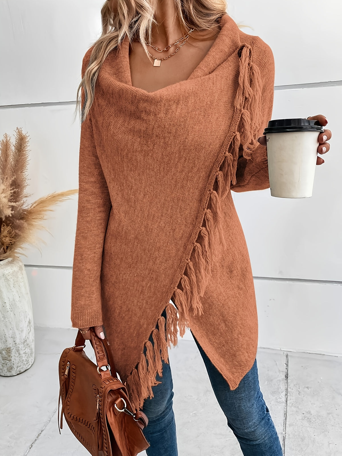 Seraphine | Fringed Draped Neck Shawl - view 10