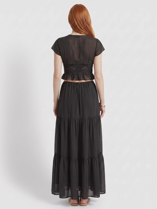 Annelise | Lace Trim Crop Top Tiered Maxi Skirt Set