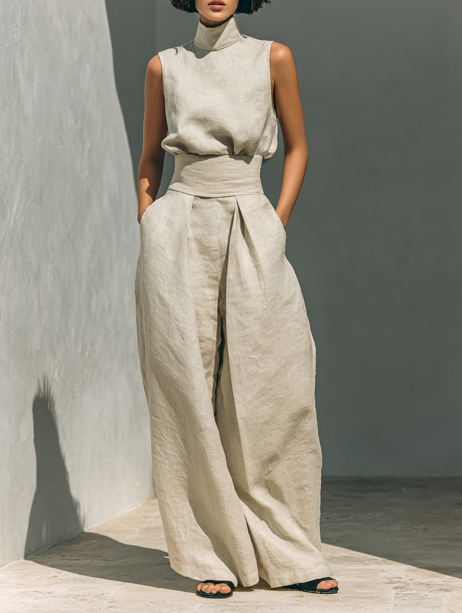 Ramona Women's Linen-Blend Wide-Leg Pants Set