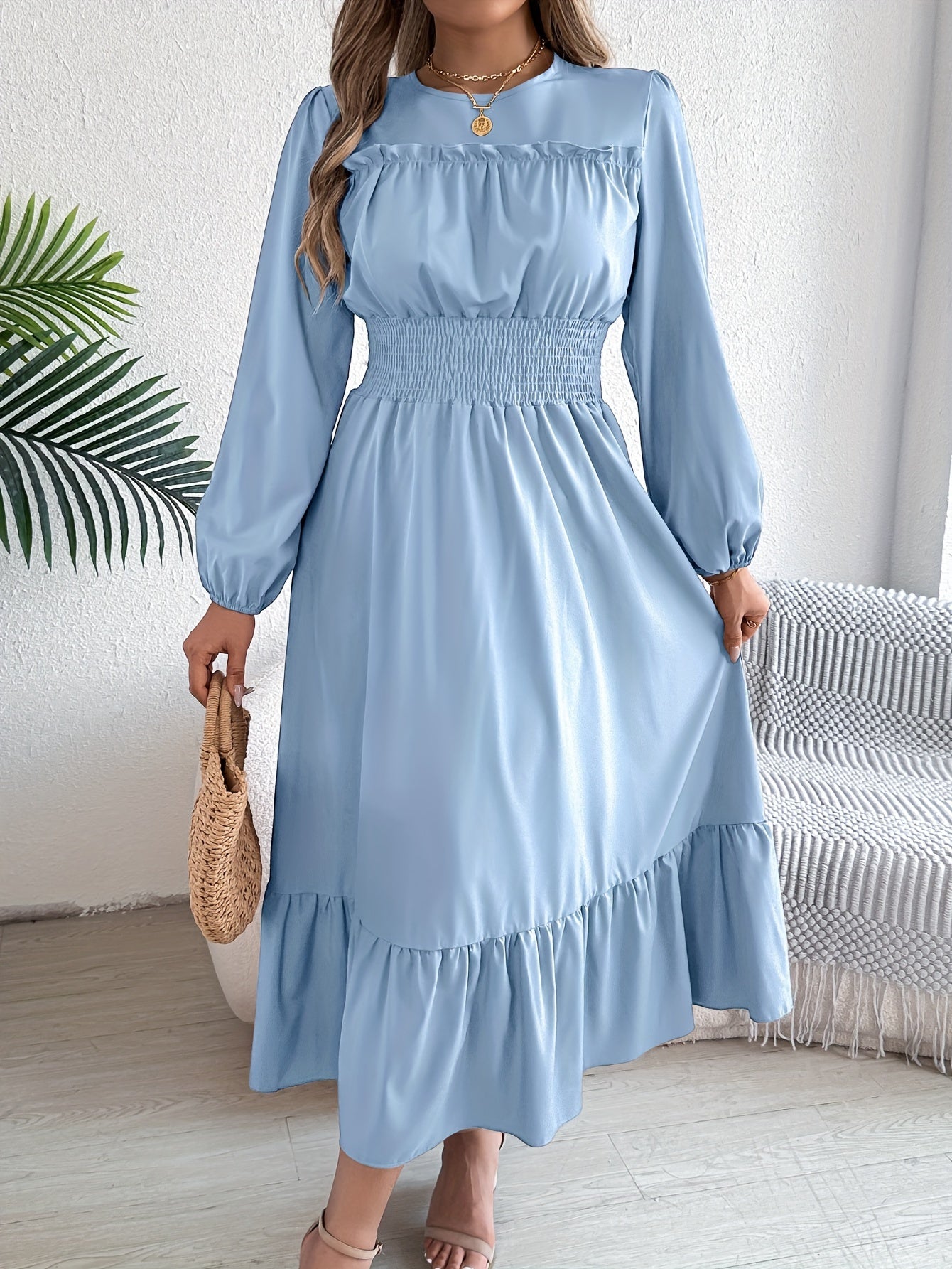 Kinsley | Waist-Gathered Ruffle Hem Maxi Dress