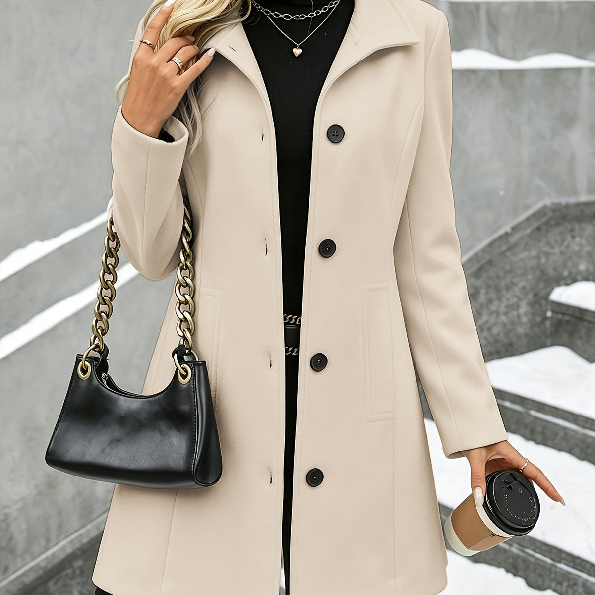 Verena | Stand Collar Textured Overcoat - view 13