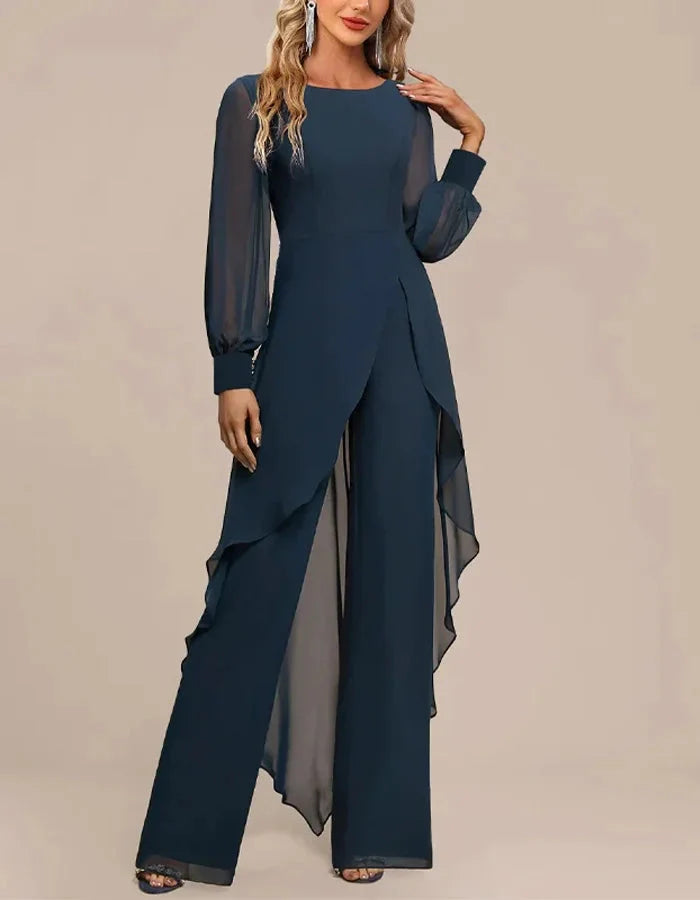 Katherine Women's Sheer Sleeve Chiffon Jumpsuit