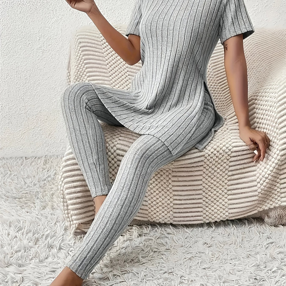 Noor | Striped Short Sleeve Lounge Set - view 14
