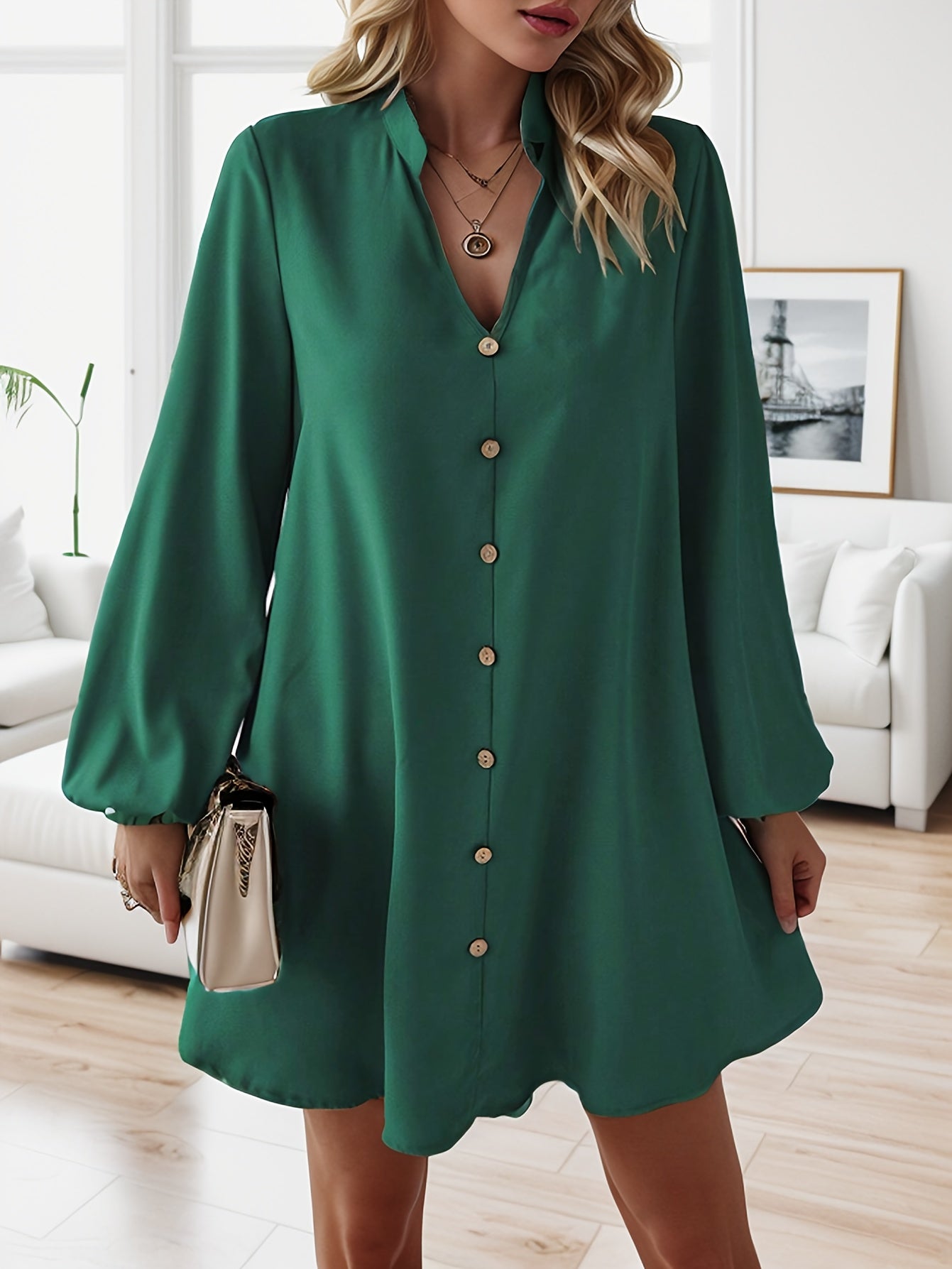 Emerson | Single-Breasted V-Neck Long Sleeve Dress