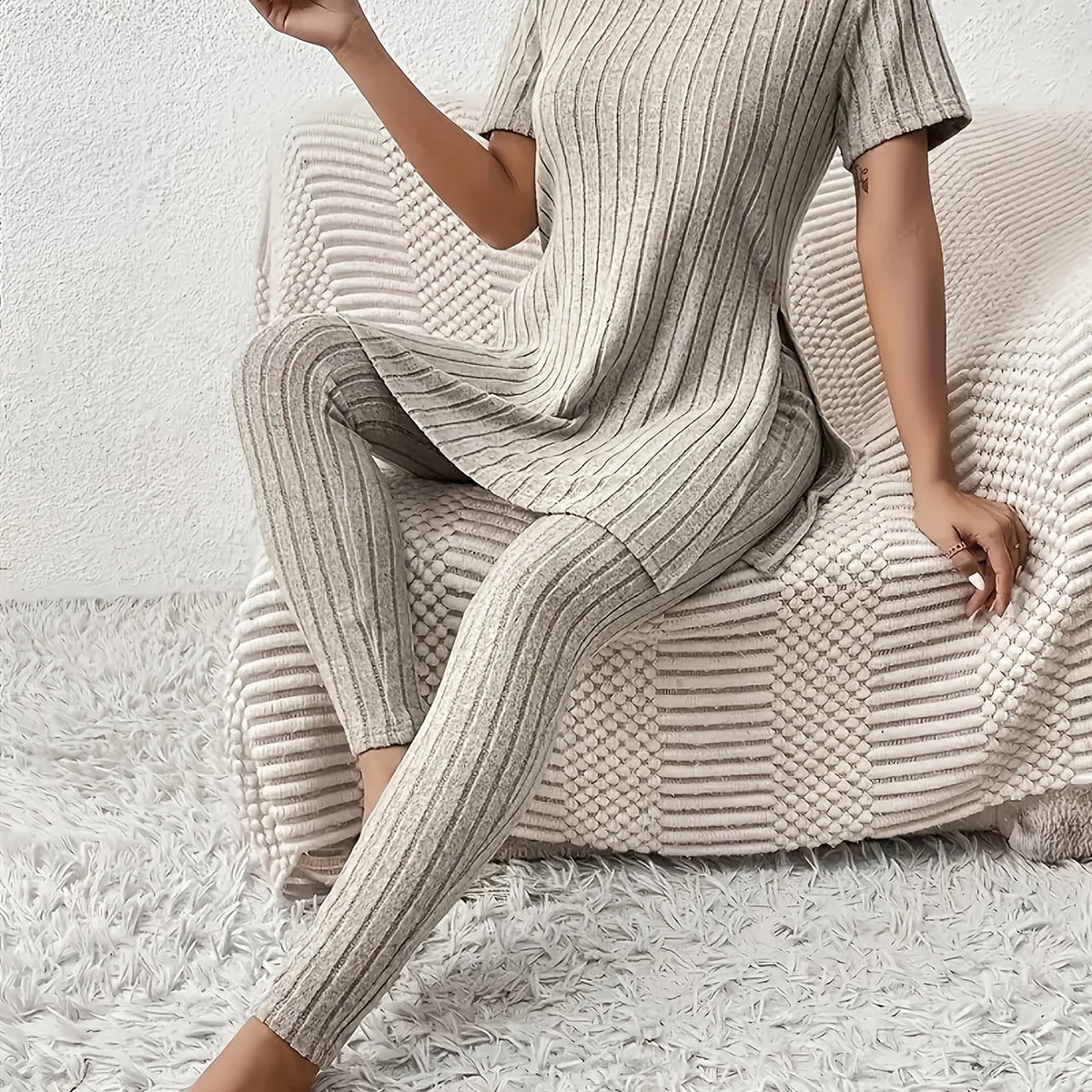 Noor | Striped Short Sleeve Lounge Set - view 12