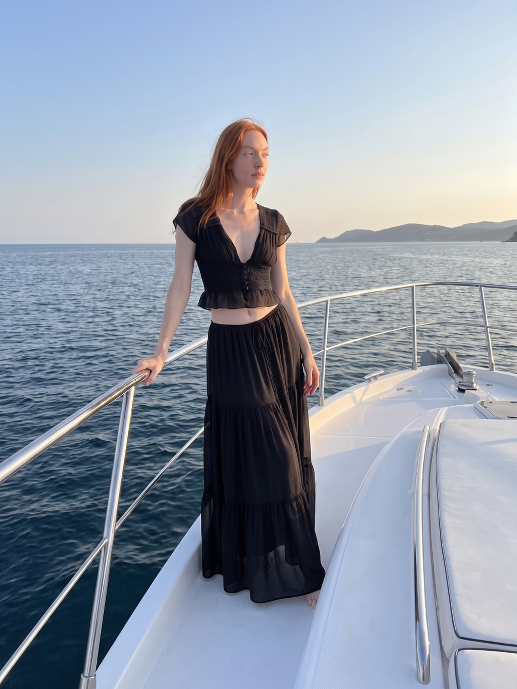 Annelise | Lace Trim Crop Top Tiered Maxi Skirt Set
