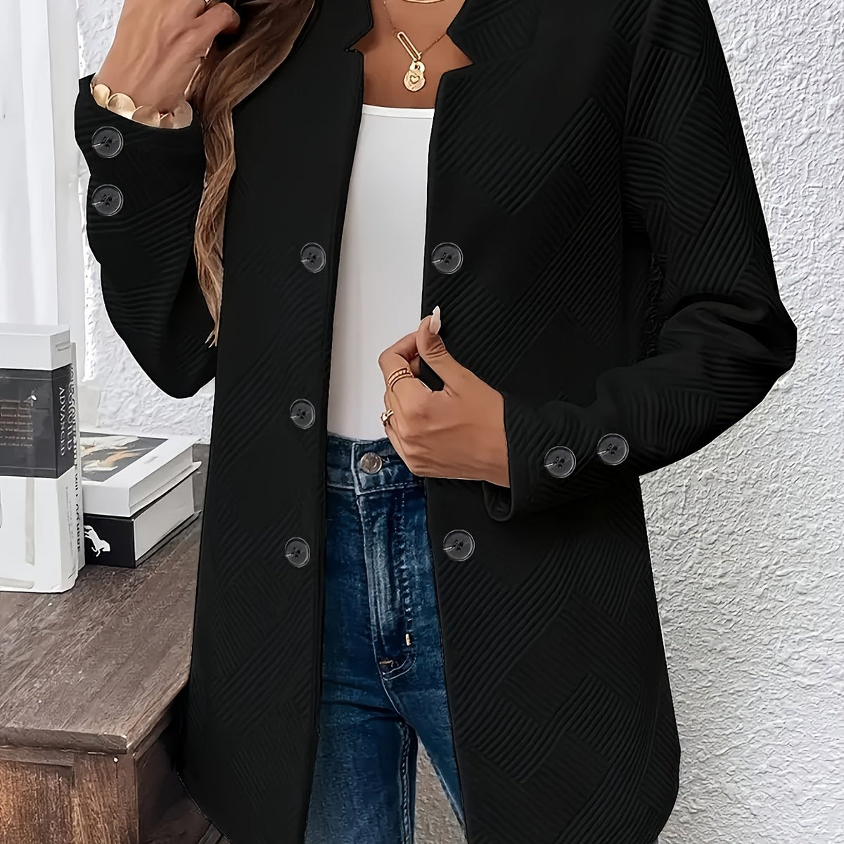 Genevieve | Textured Double Button Pocket Coat - view 12