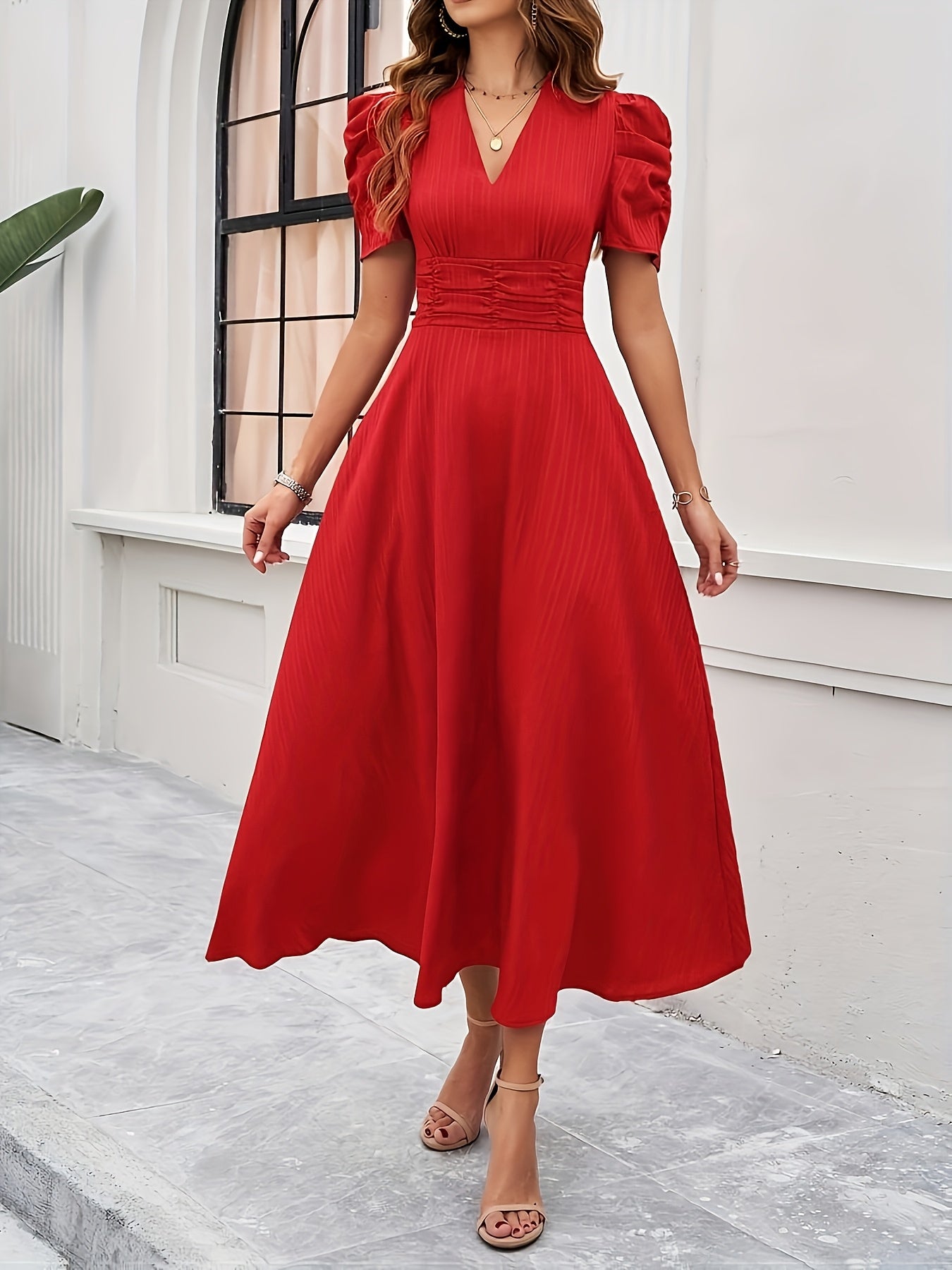Quinn | Solid V-Neck A-Line Dress