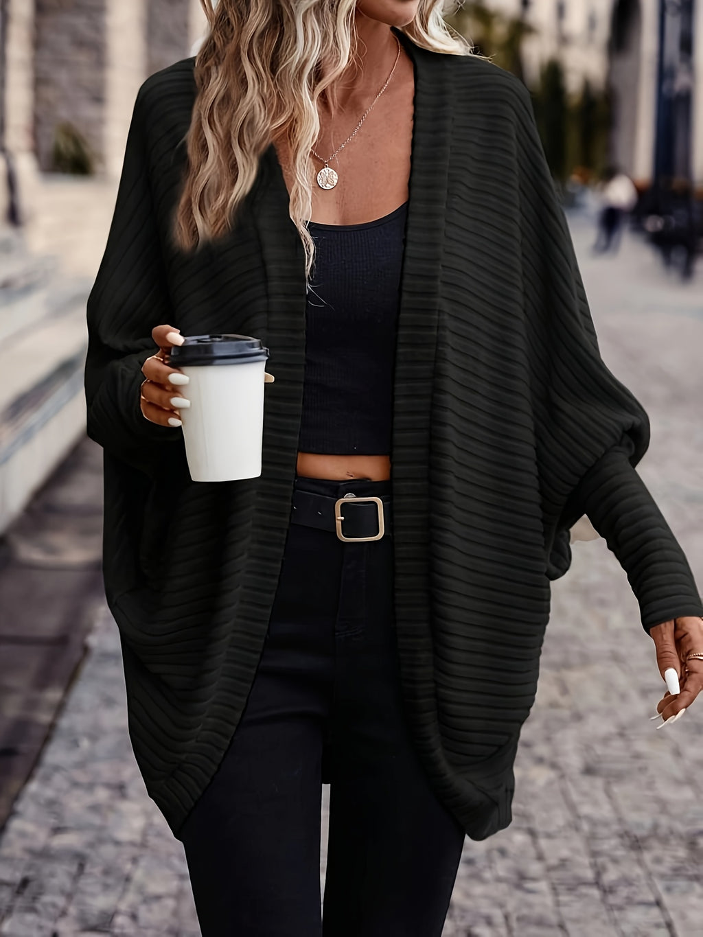 Annika | Longline Open Front Knit Cardigan - front view