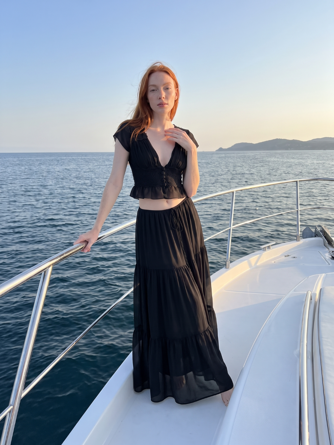 Annelise | Lace Trim Crop Top Tiered Maxi Skirt Set
