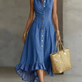 Hollis | Denim-Look Lapel Button-Up Midi Dress