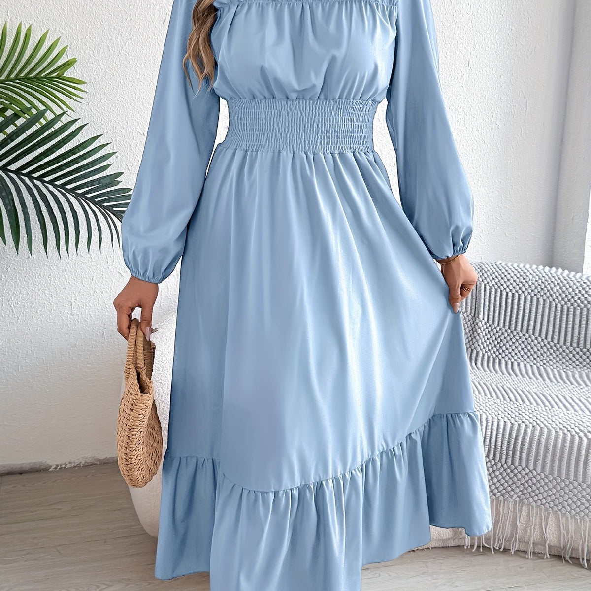 Kinsley | Waist-Gathered Ruffle Hem Maxi Dress