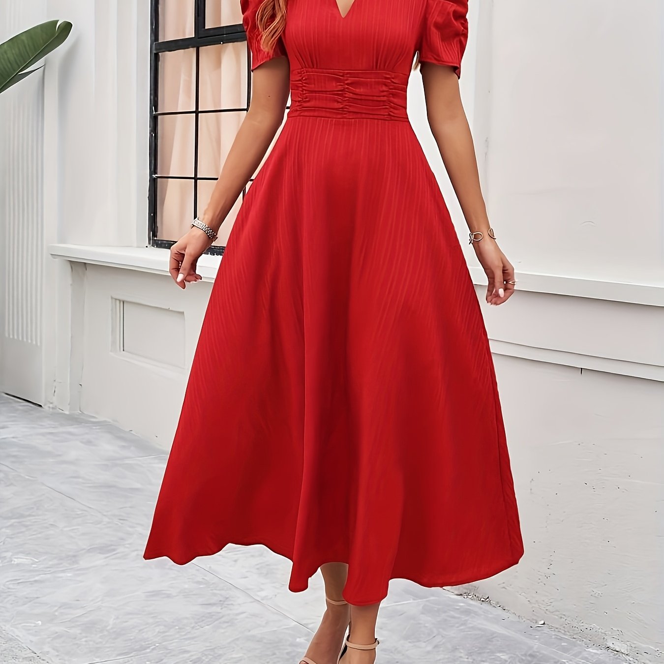 Quinn | Solid V-Neck A-Line Dress