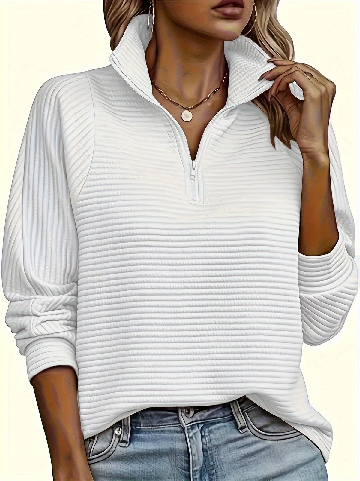 Delphine | Half Zip V Neck Pullover Sweater - front view