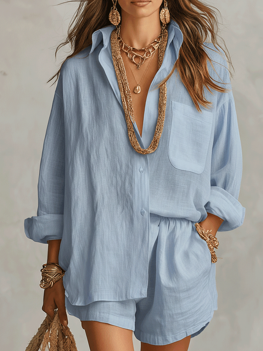 Diana Women's Linen Shirt & Shorts Set
