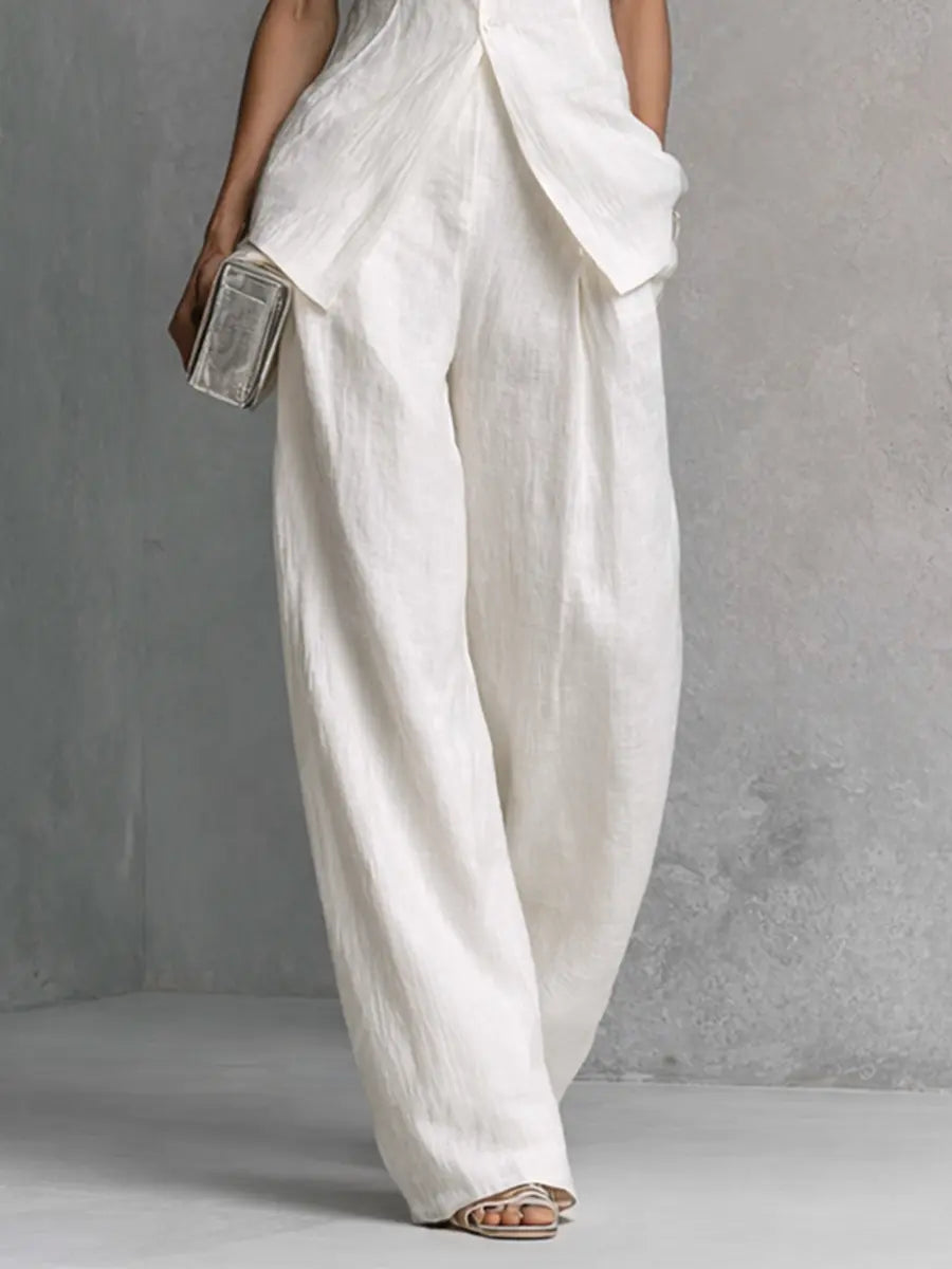 Celeste Women's Linen Wide-Leg Pants Set