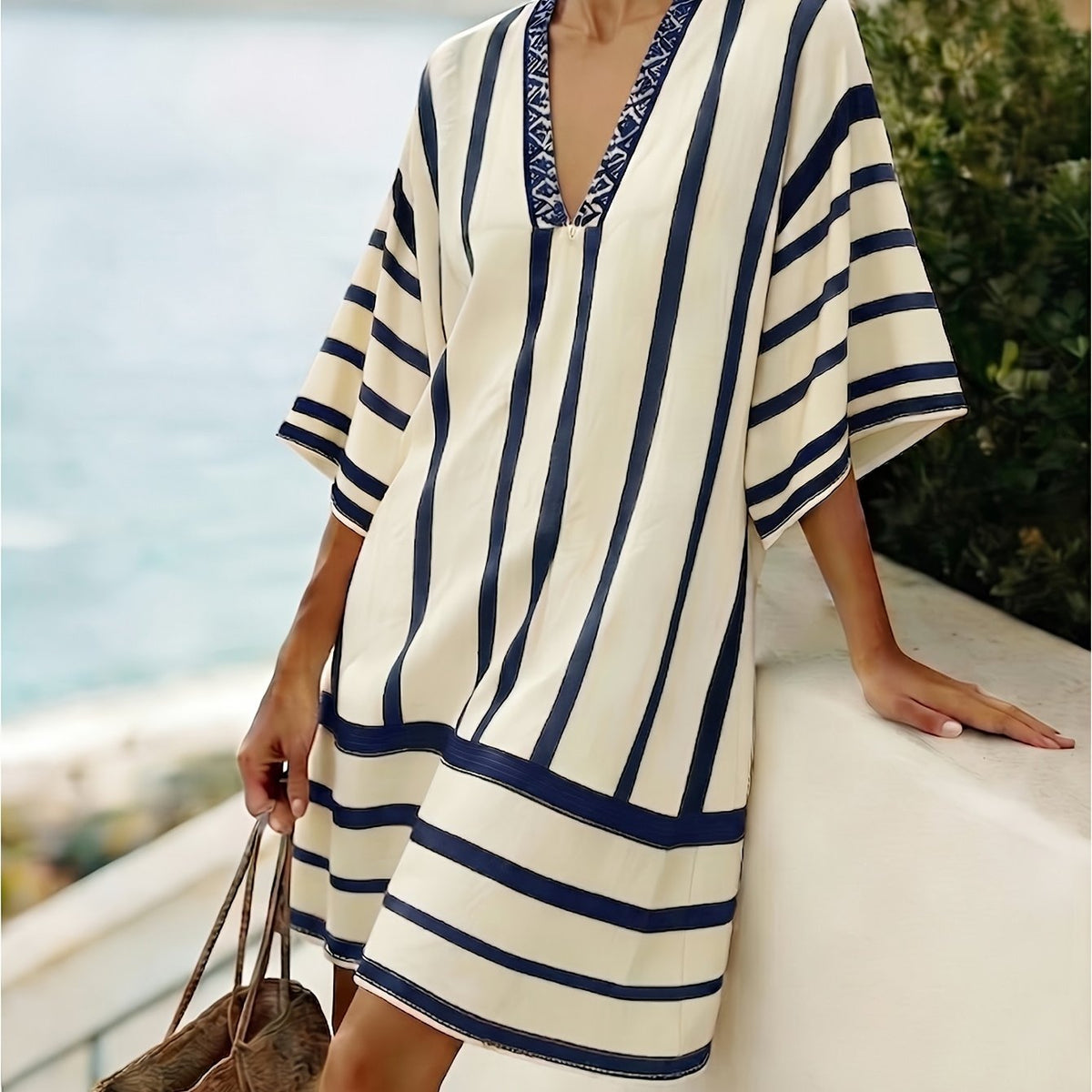 Collins | Striped Print V-Neck Boho Dress