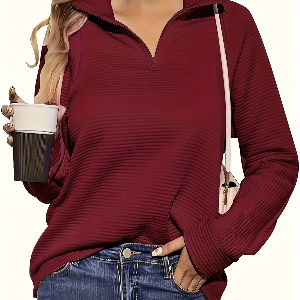 Delphine | Half Zip V Neck Pullover Sweater - view 14