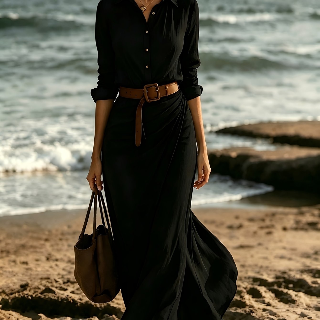 Reese | Collared Button-Front Belted Shirt Maxi Dress