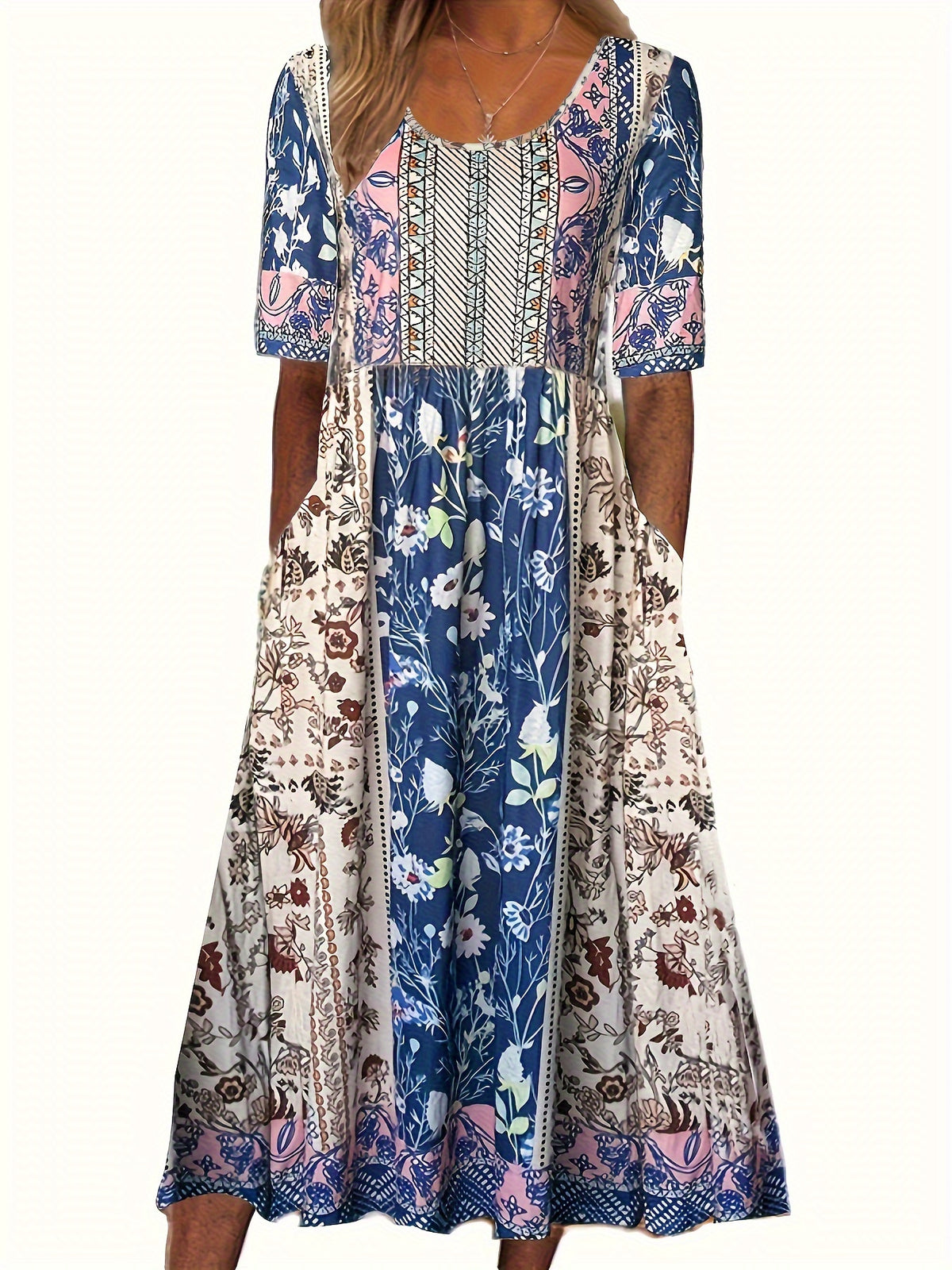 Monroe | Colour-Block Floral Midi Dress (Plus)