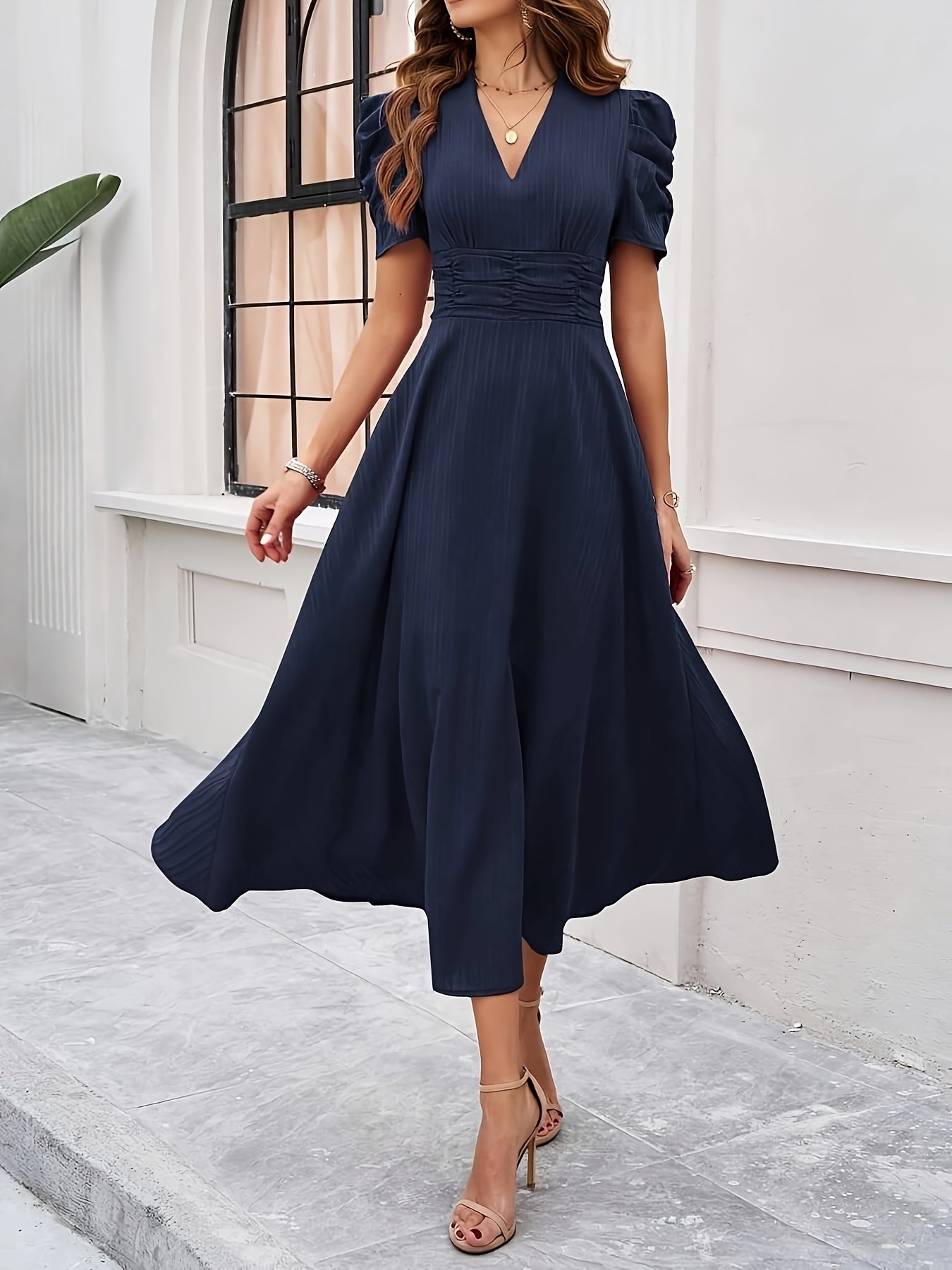 Quinn | Solid V-Neck A-Line Dress