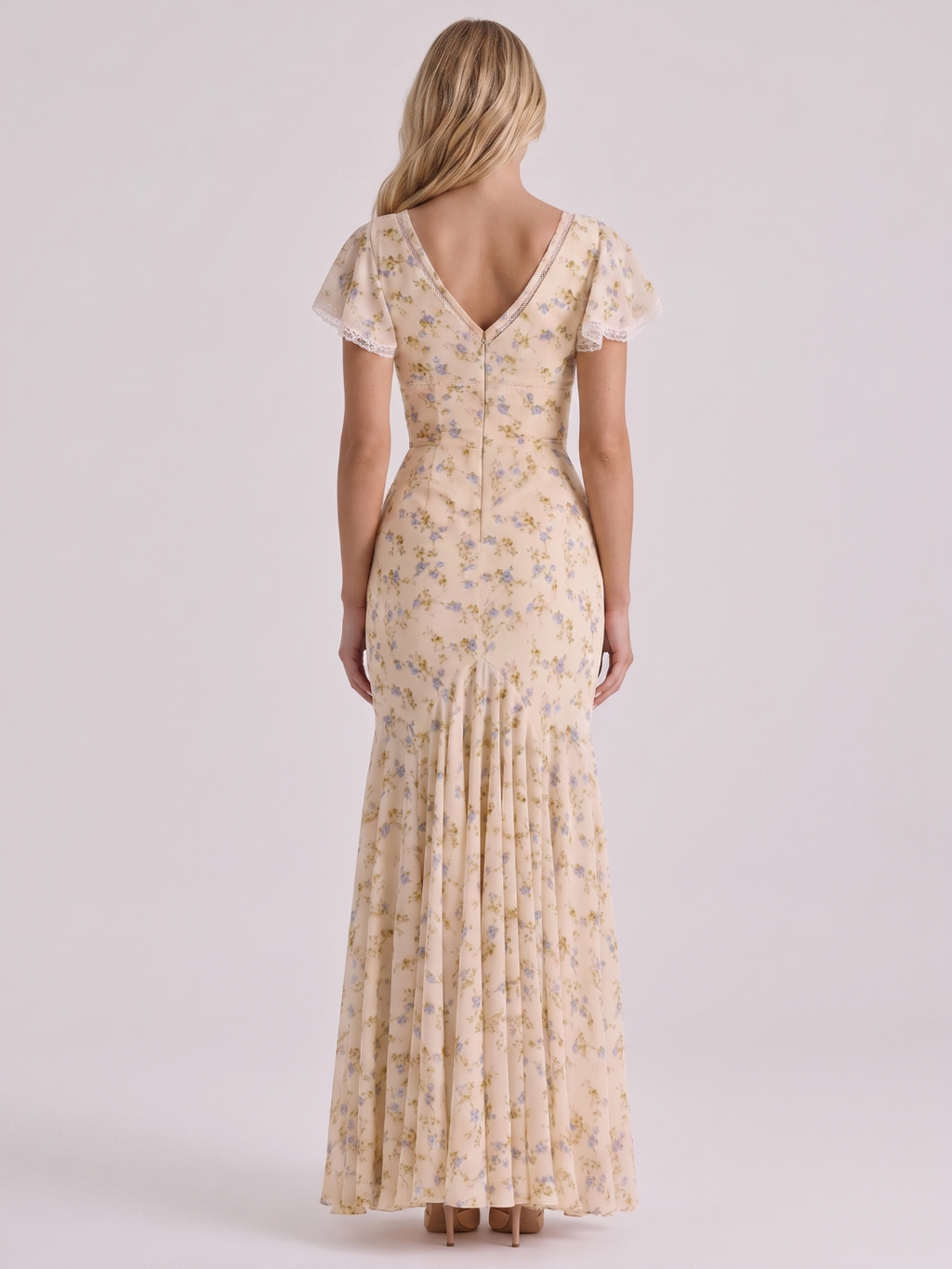 Rosalie | Ditsy Floral Flutter Sleeve High-Low Maxi Dress
