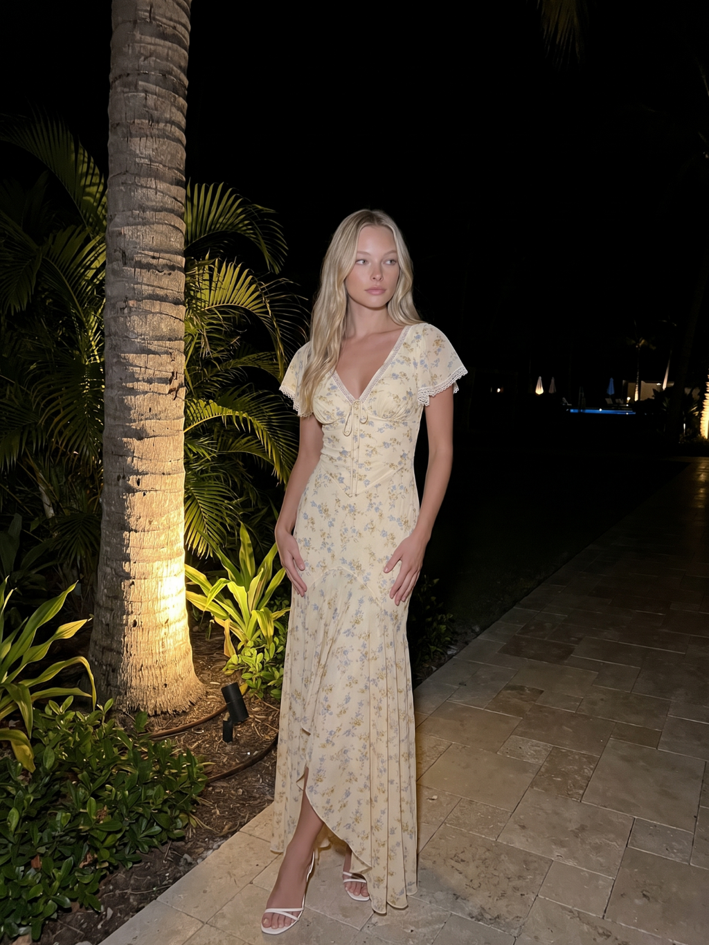 Rosalie | Ditsy Floral Flutter Sleeve High-Low Maxi Dress