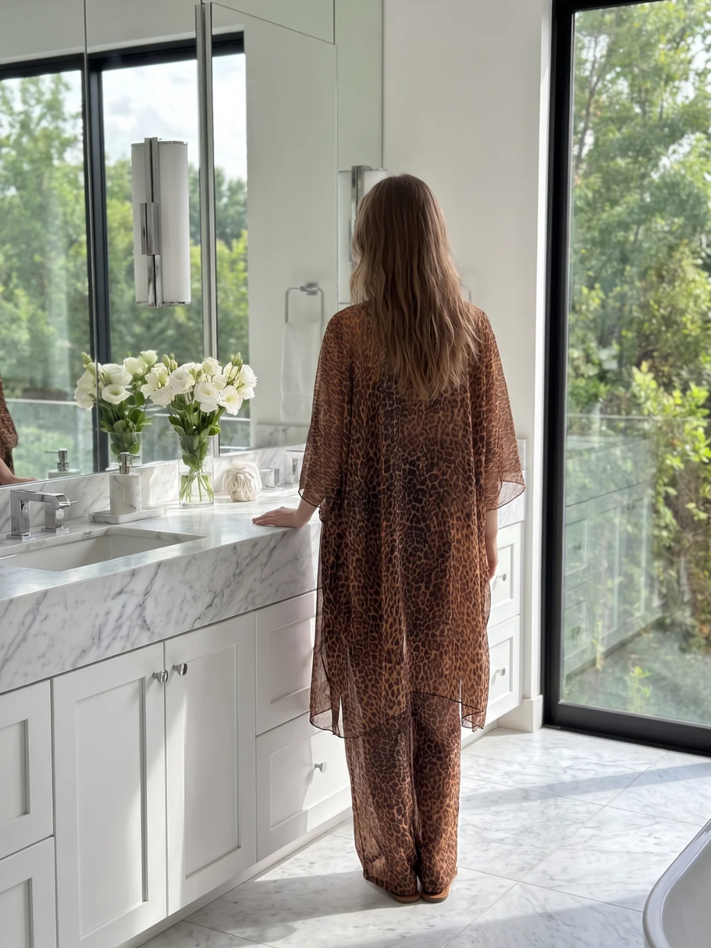 Tamsin | Leopard Print Kimono Wide-Leg Two-Piece Set