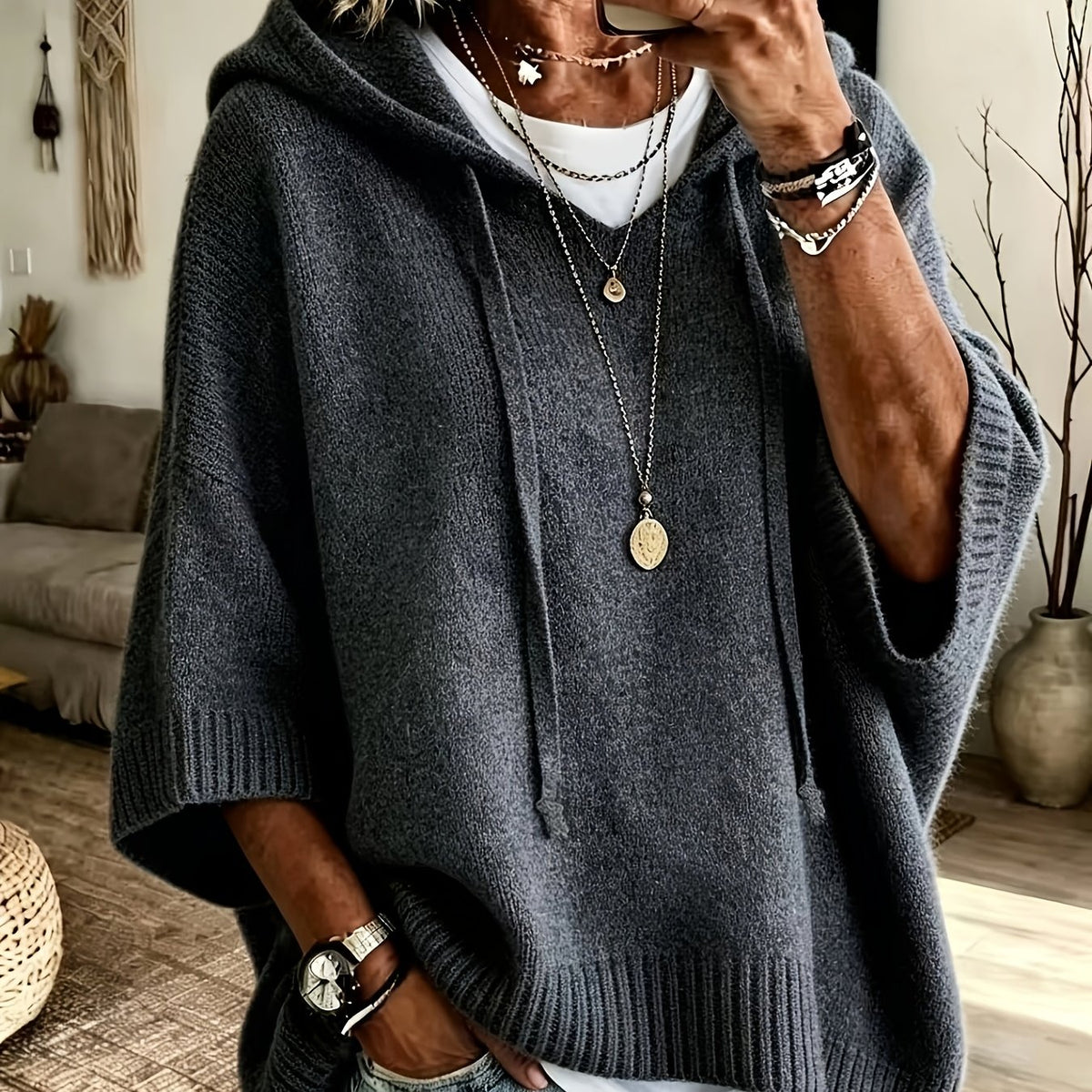Rue | Drop Shoulder Drawstring Hoodie - view 15