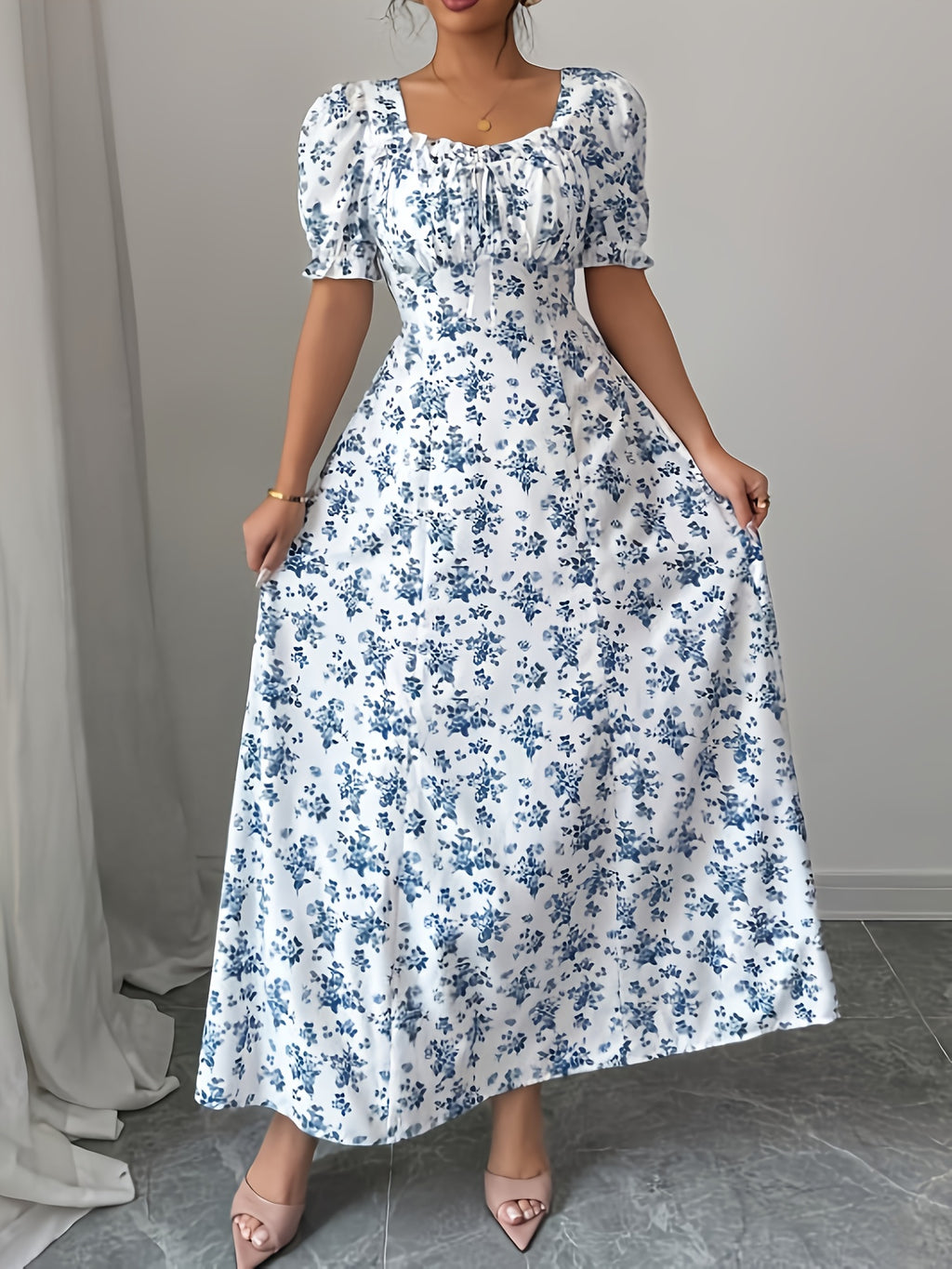 Ainsley | Floral Print Tie-Back Maxi Dress
