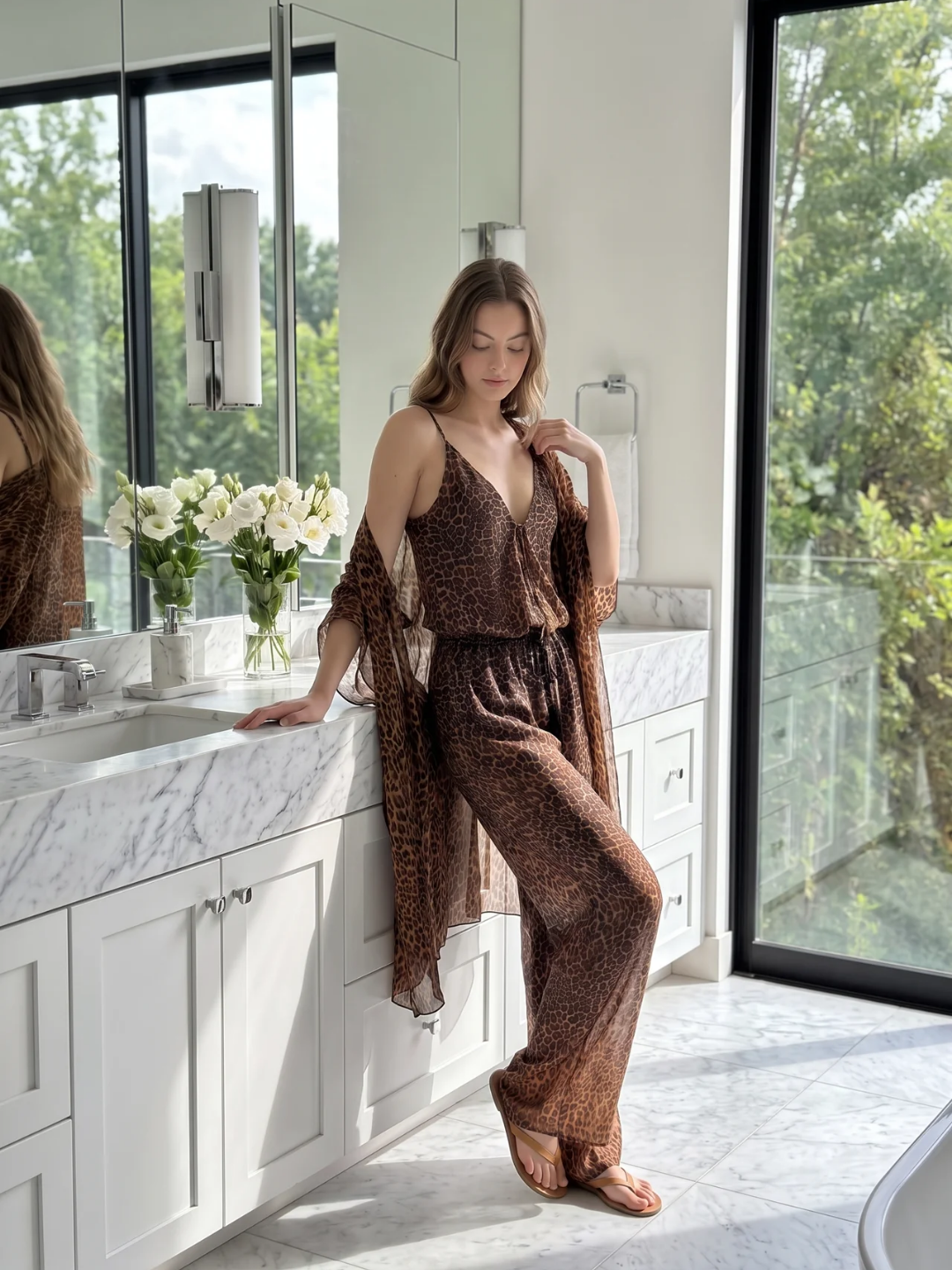 Tamsin | Leopard Print Kimono Wide-Leg Two-Piece Set