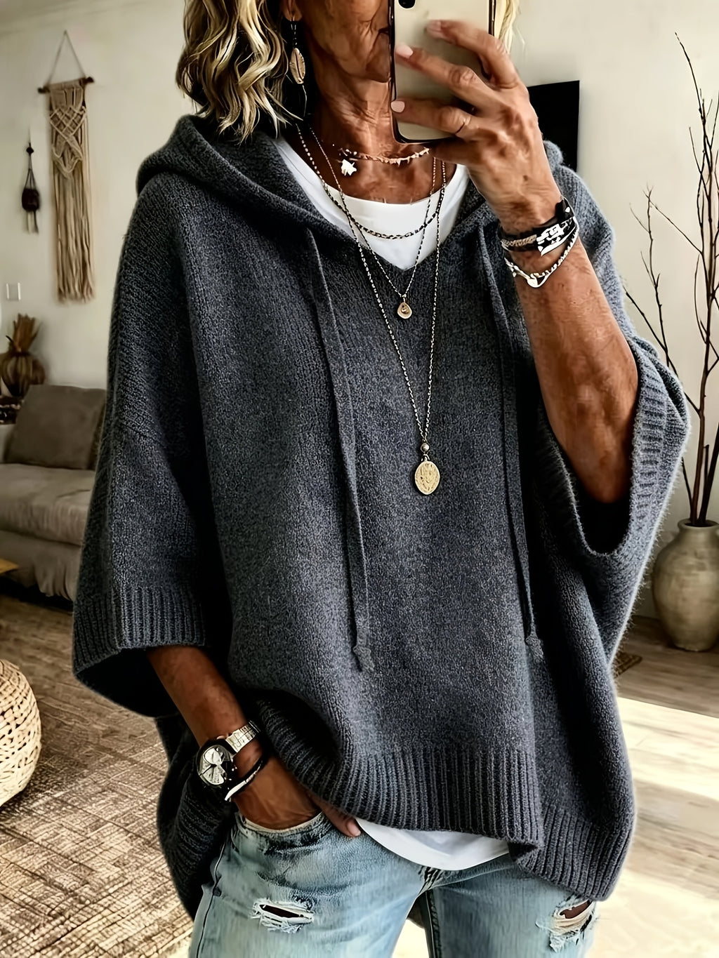 Rue | Drop Shoulder Drawstring Hoodie - view 4