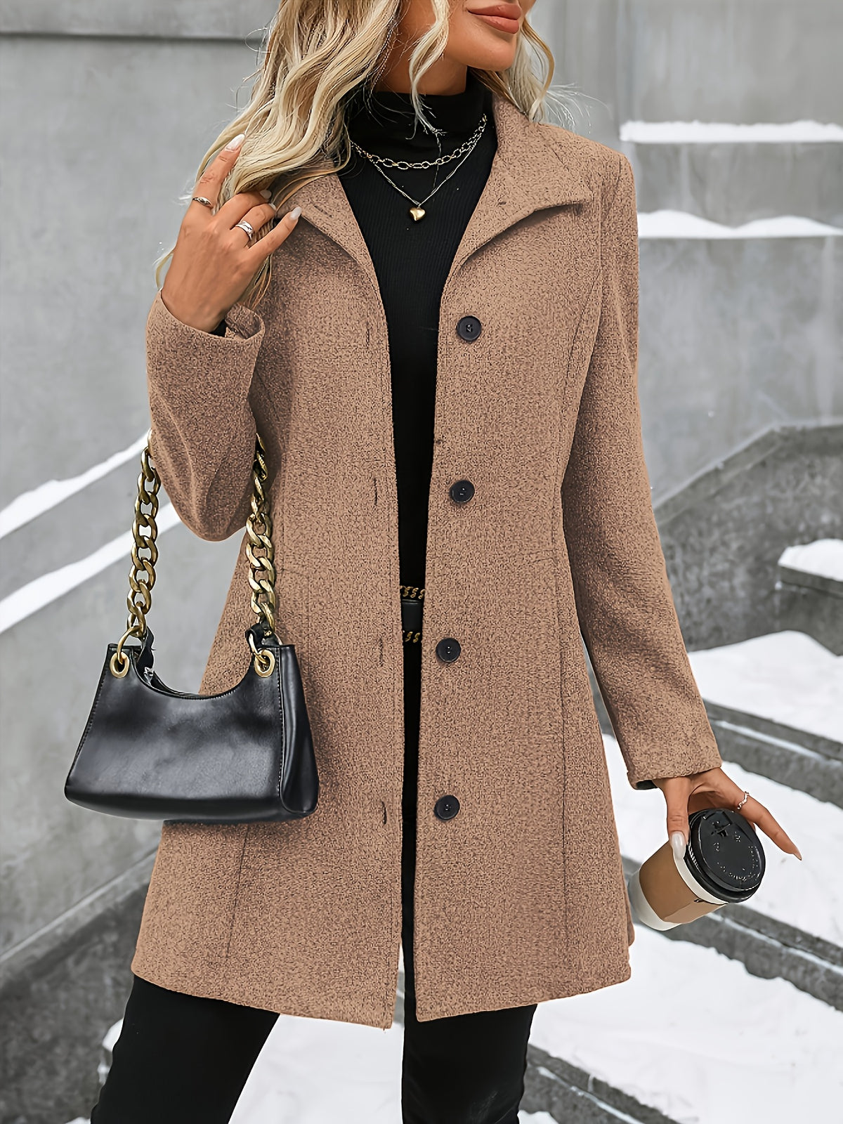 Verena | Stand Collar Textured Overcoat - view 4