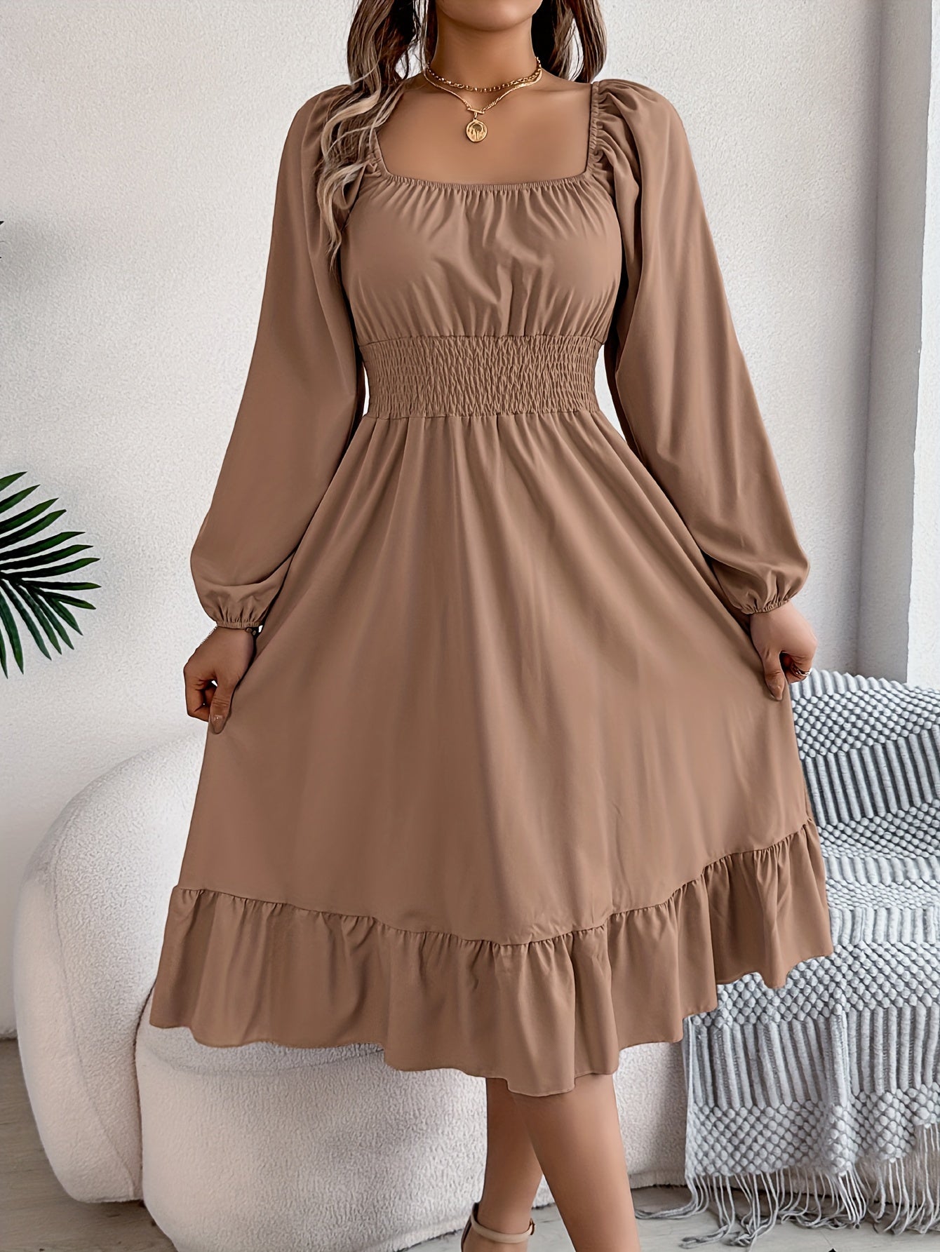 Lennon | Square Neck Waist-Cinching A-Line Dress