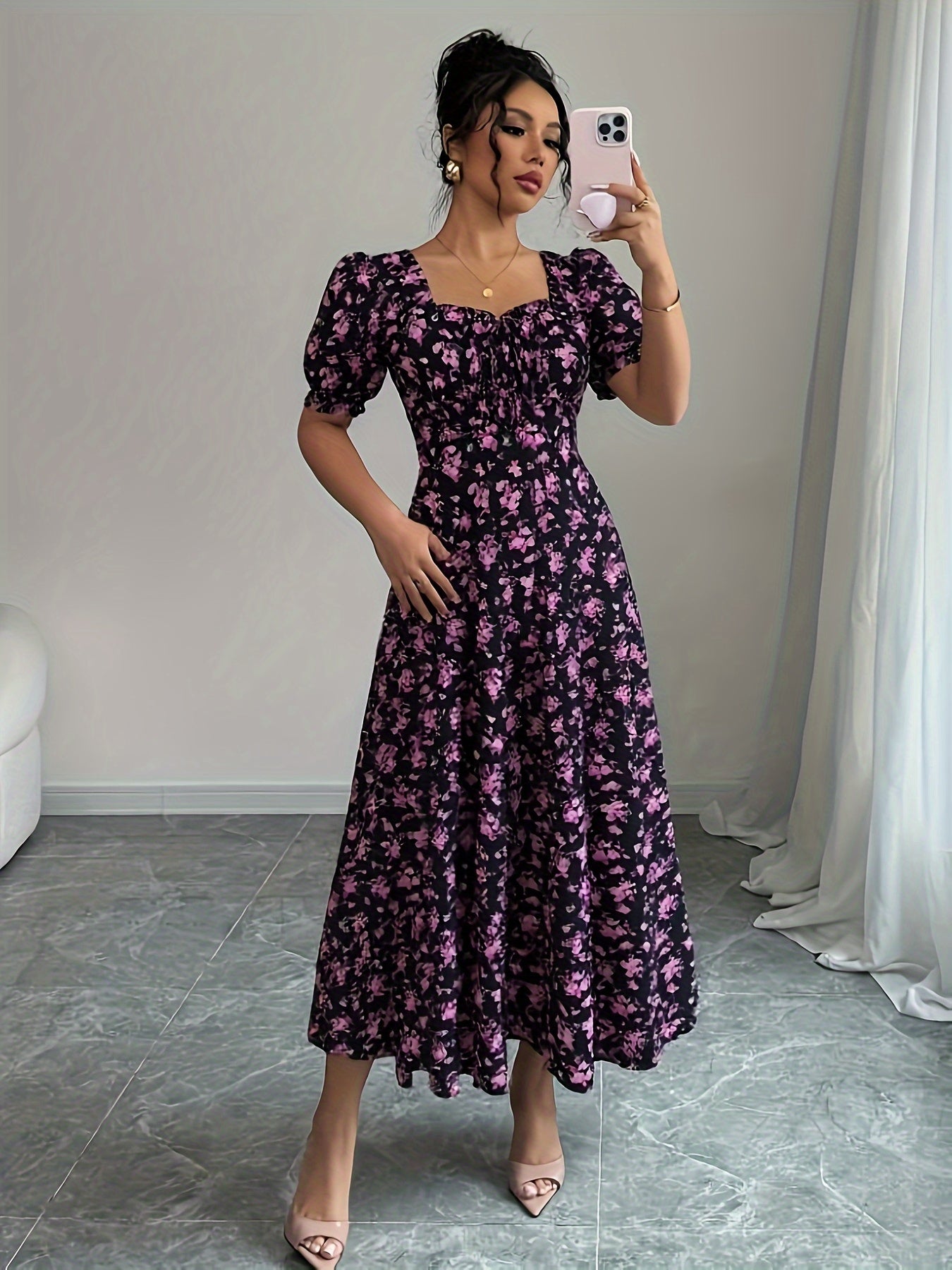 Ainsley | Floral Print Tie-Back Maxi Dress