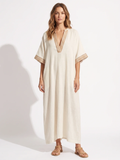 Solange | Contrast Trim V-Neck Kaftan Maxi Dress