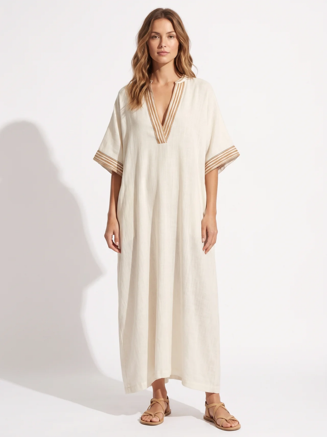 Solange | Contrast Trim V-Neck Kaftan Maxi Dress