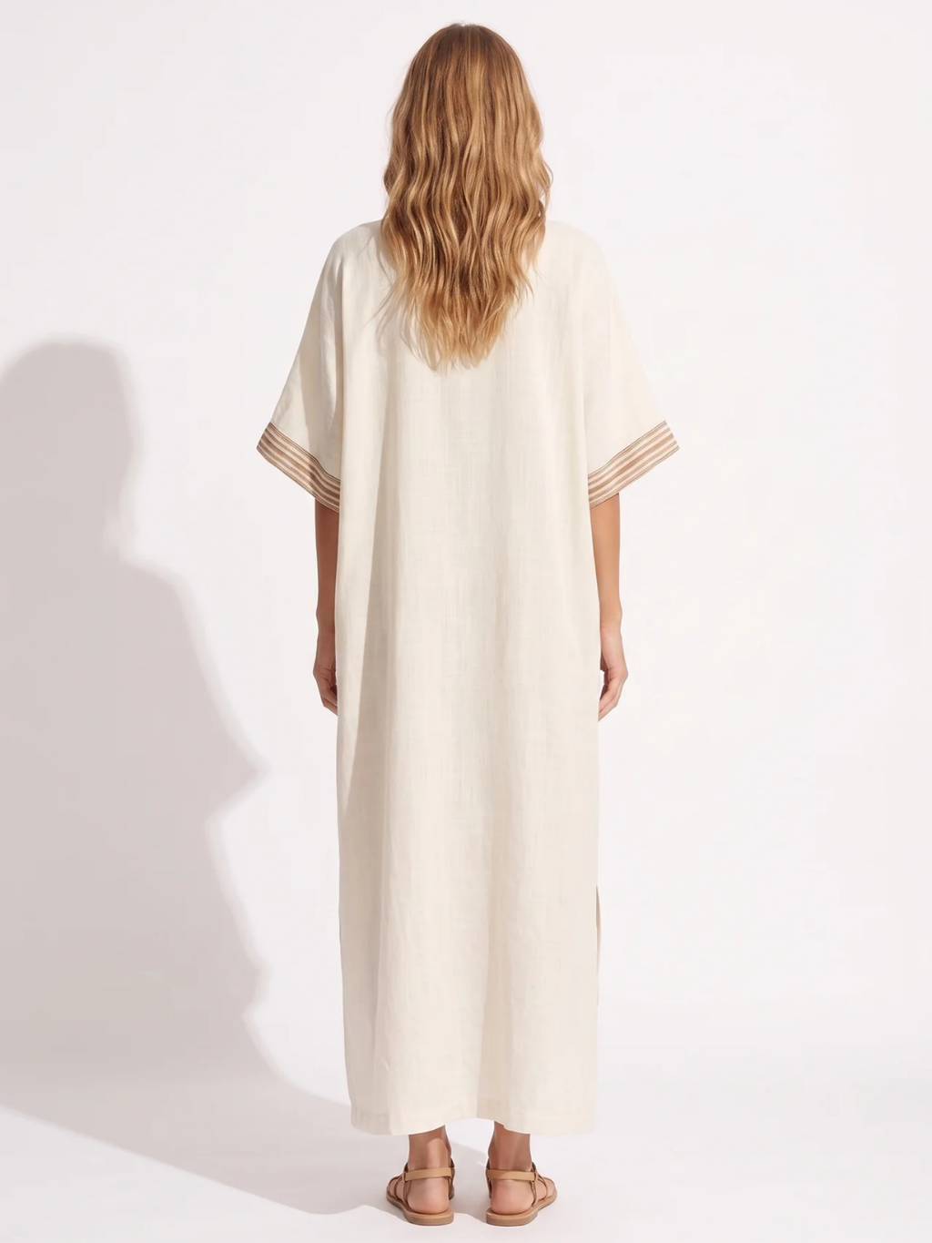 Solange | Contrast Trim V-Neck Kaftan Maxi Dress