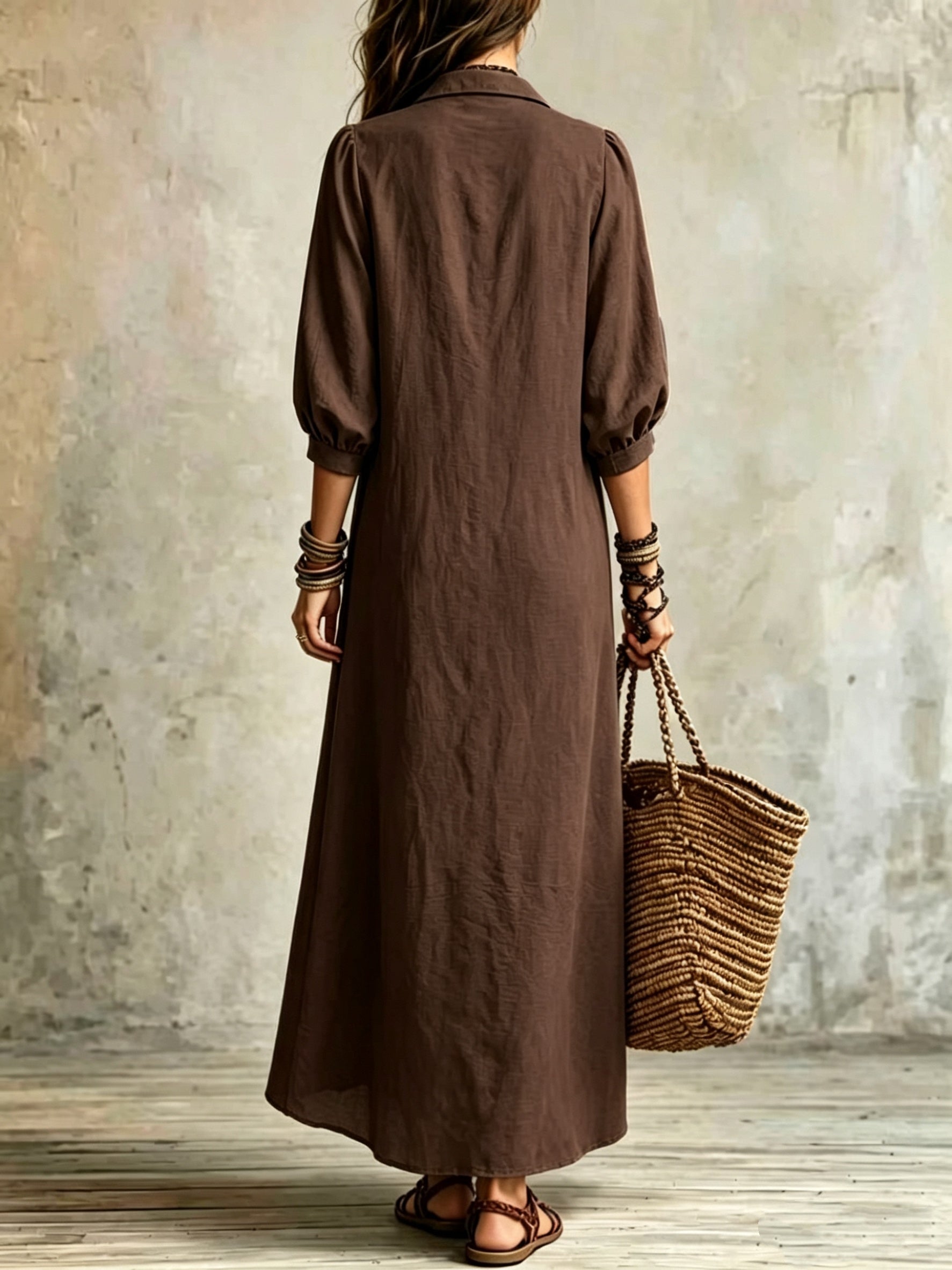 Alina | Lapel Front-Slit Button Maxi Dress
