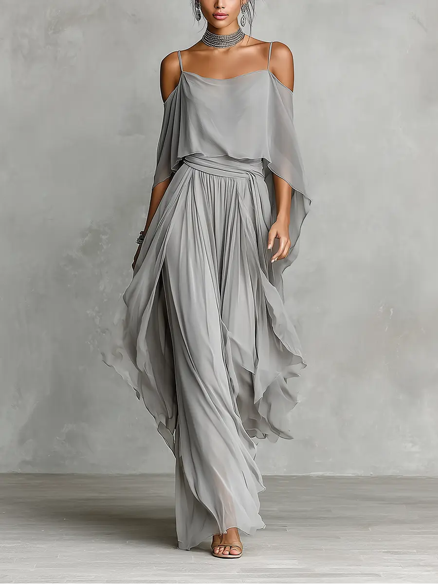 Whitney Women's Chiffon Cold-Shoulder Set